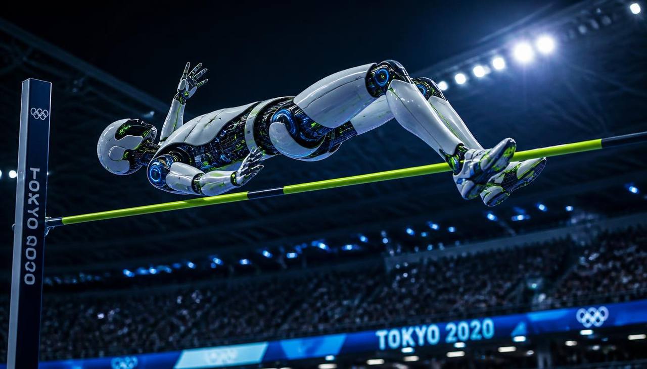 Robot yüksek atlama yarışında iki ayağıyla barı aşıyor