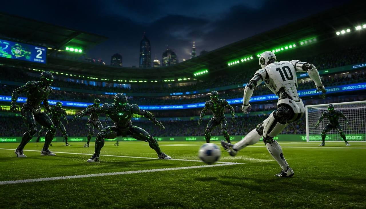 İnsansı robotlar profesyonel futbol stadyumunda maç yapıyor