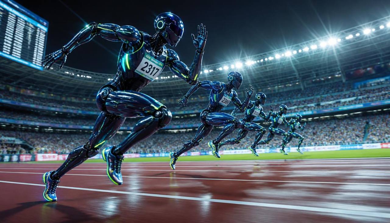 İnsansı robotlar olimpik pistte tam sürat koşuyor
