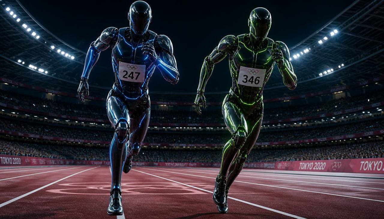 Robotlar olimpik atletizm pistinde yan yana yarışıyor